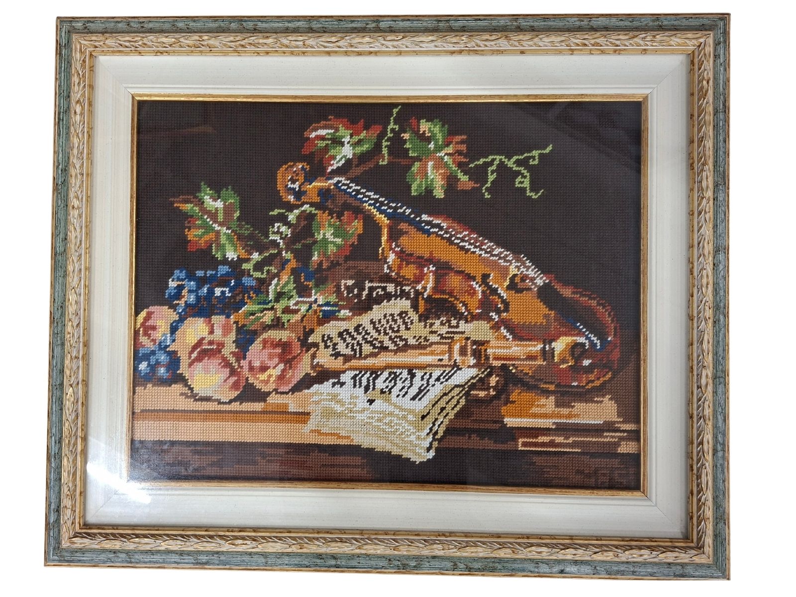 432.44 Coppia Di Quadri Vintage Anni '80 – Ricamo Artigianale In Lana photo