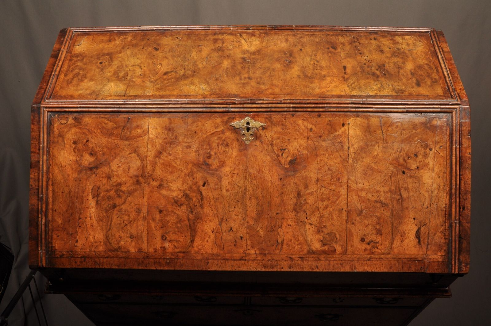 2600.0 Rare Queen Anne Burr Walnut Bureau photo