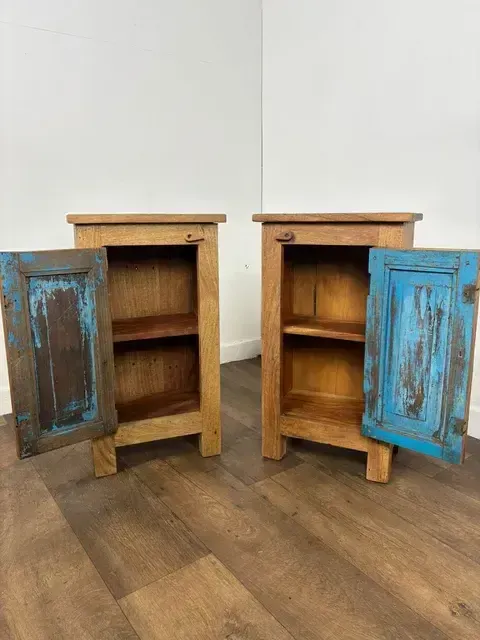 photo furniture Pair Of Reclaimed Indian Wood Bedside Cabinets