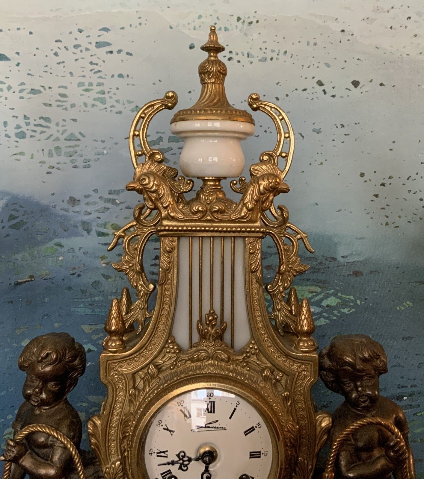 Huge Italian Bronze & Marble 3 Piece Garniture Clock Set Inc Candelabra 8 Day photo for sale