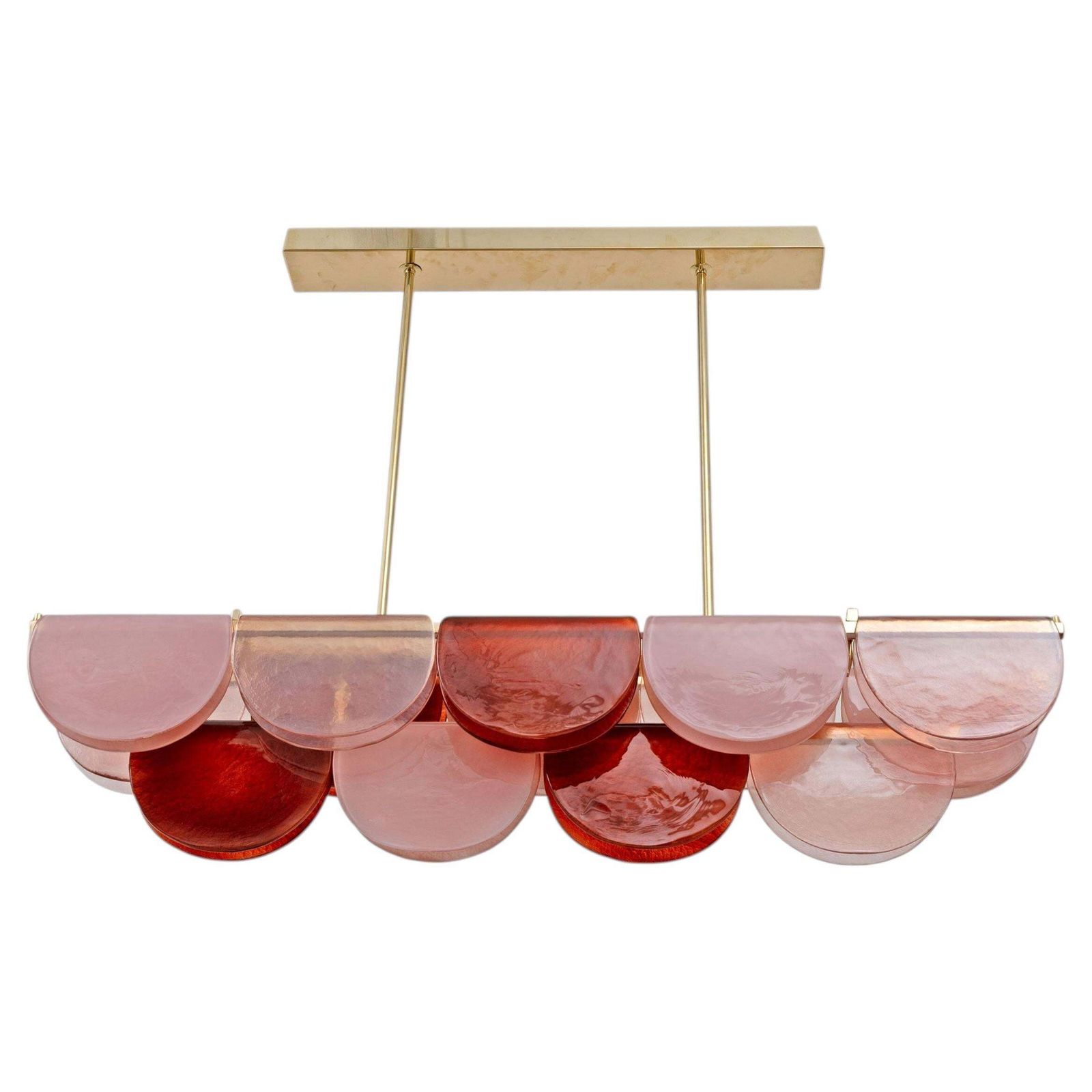 Italiaanse modulaire lineaire hanglamp van Murano-glas en messing in roze en rood