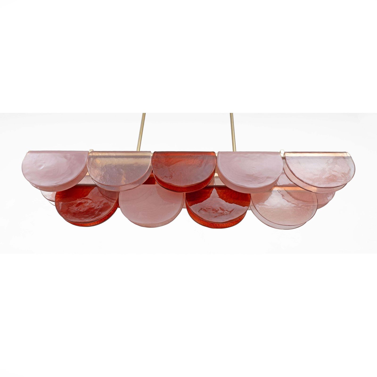 Italiaanse modulaire lineaire hanglamp van Murano-glas en messing in roze en rood photo Verlichting
