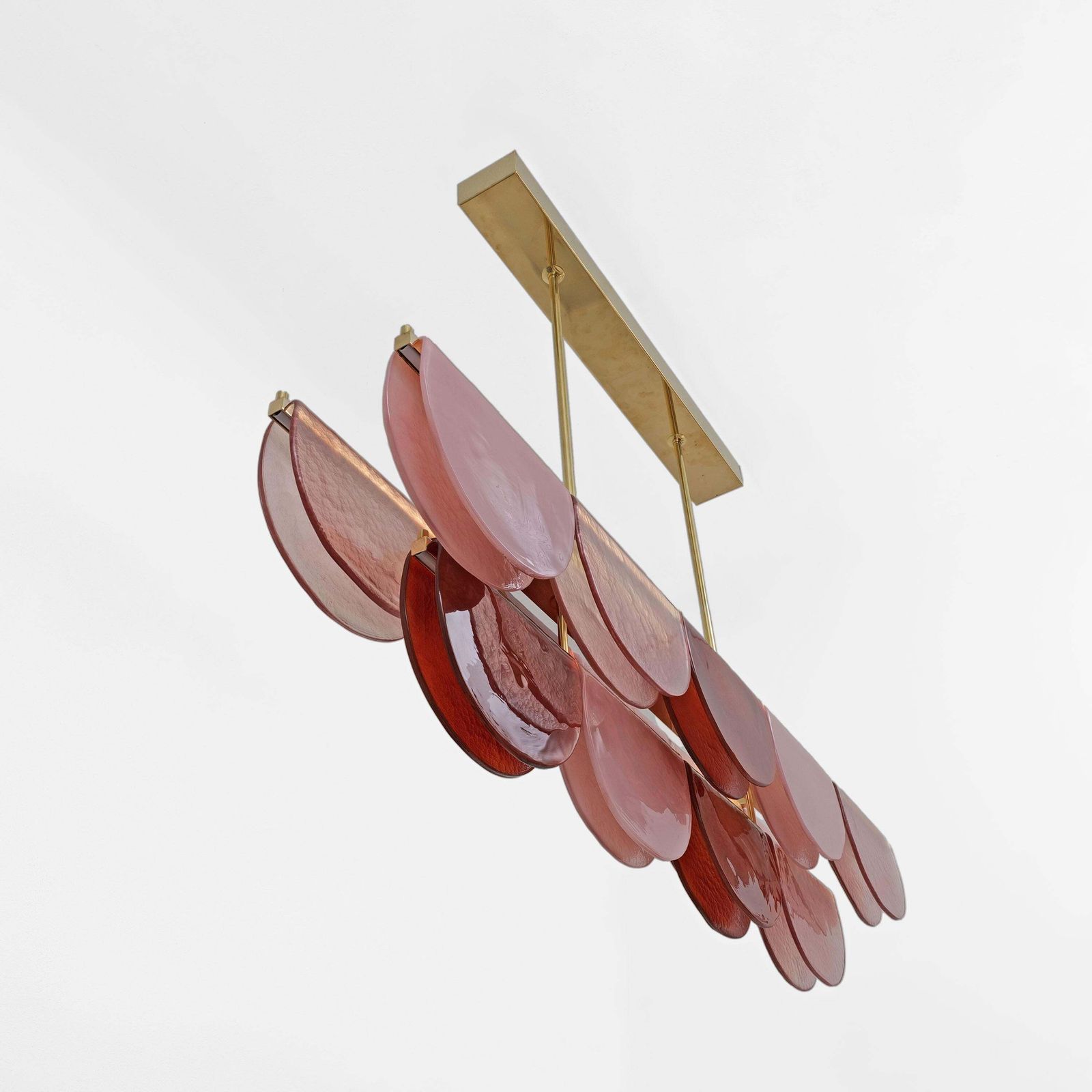 Italiaanse modulaire lineaire hanglamp van Murano-glas en messing in roze en rood photo vinterior