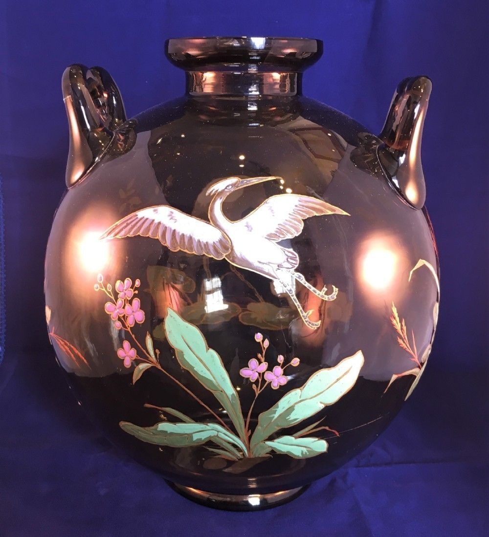 "Harrach" Vase Of Globular Shape With Enamelled Flowers & Birds C1895
