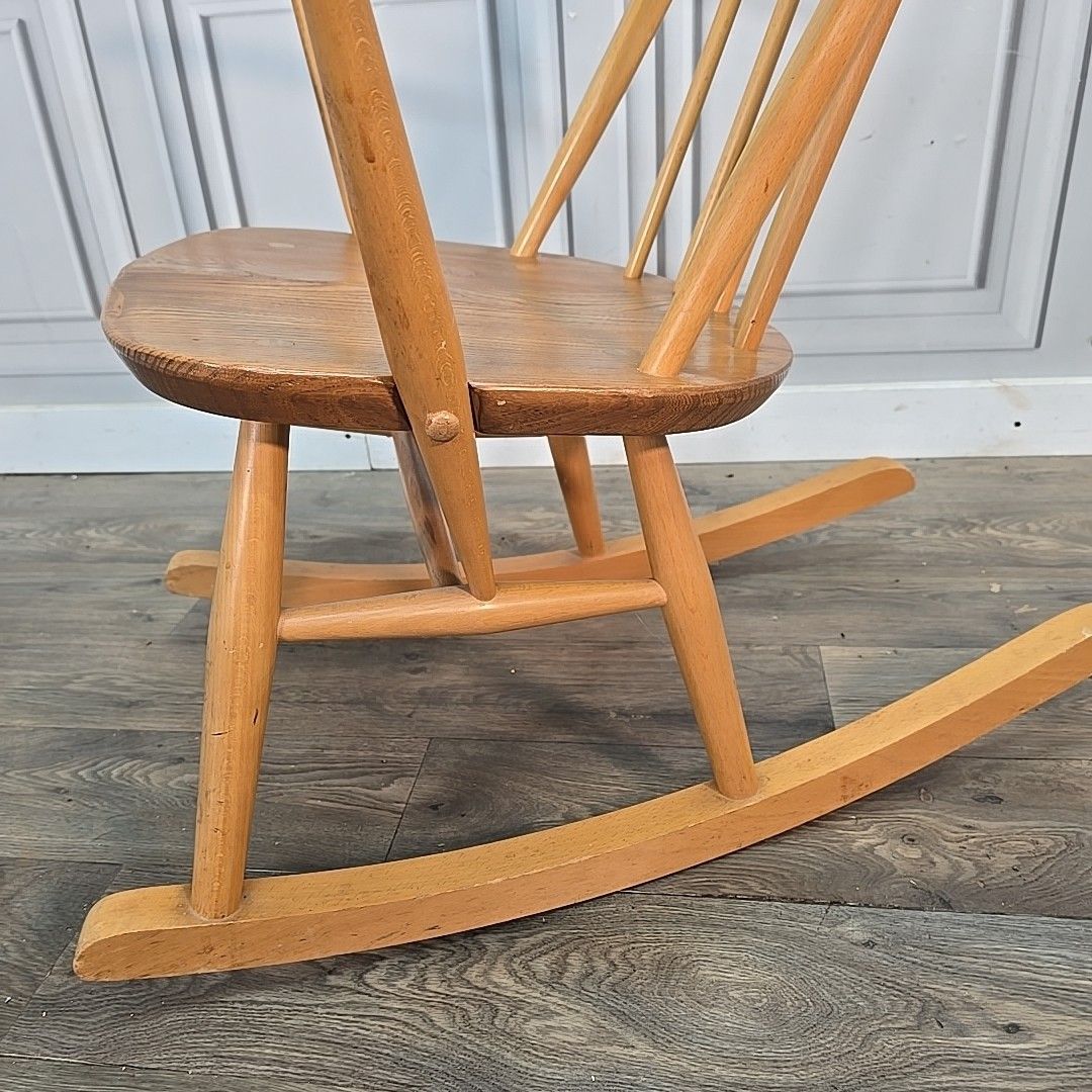 photo buy Ercol Quaker Rocking Chair Blonde Elm Beech Windsor Armchair Vintage Mcm Retro