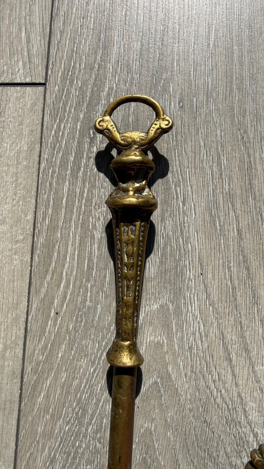 Victorian Gothic Solid Brass Fire Companion Pair, Fireplace Tools, 19th Century photo 459.0