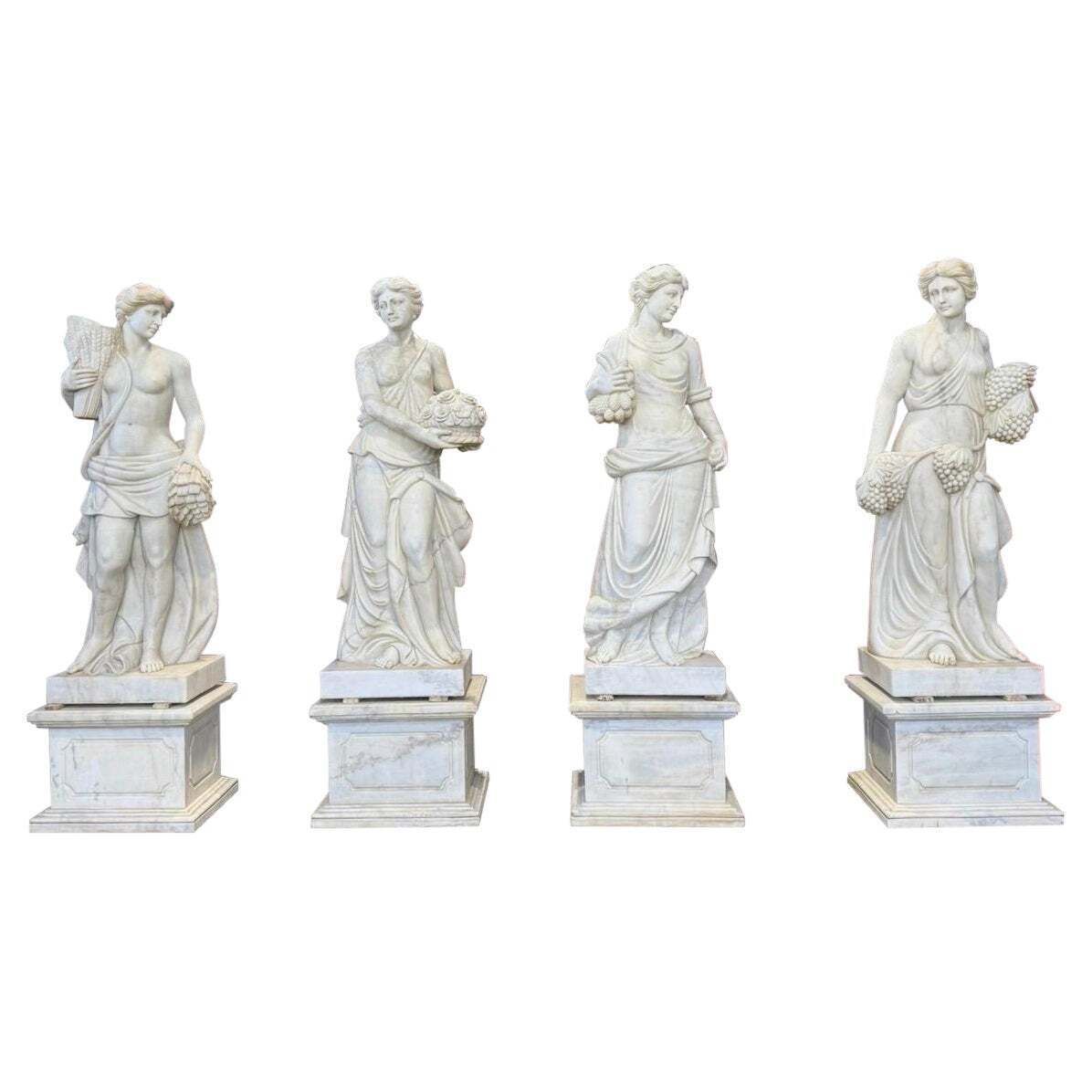 Set Of Four Life Size Marble Figures, Four Seasons, Late 20th Century