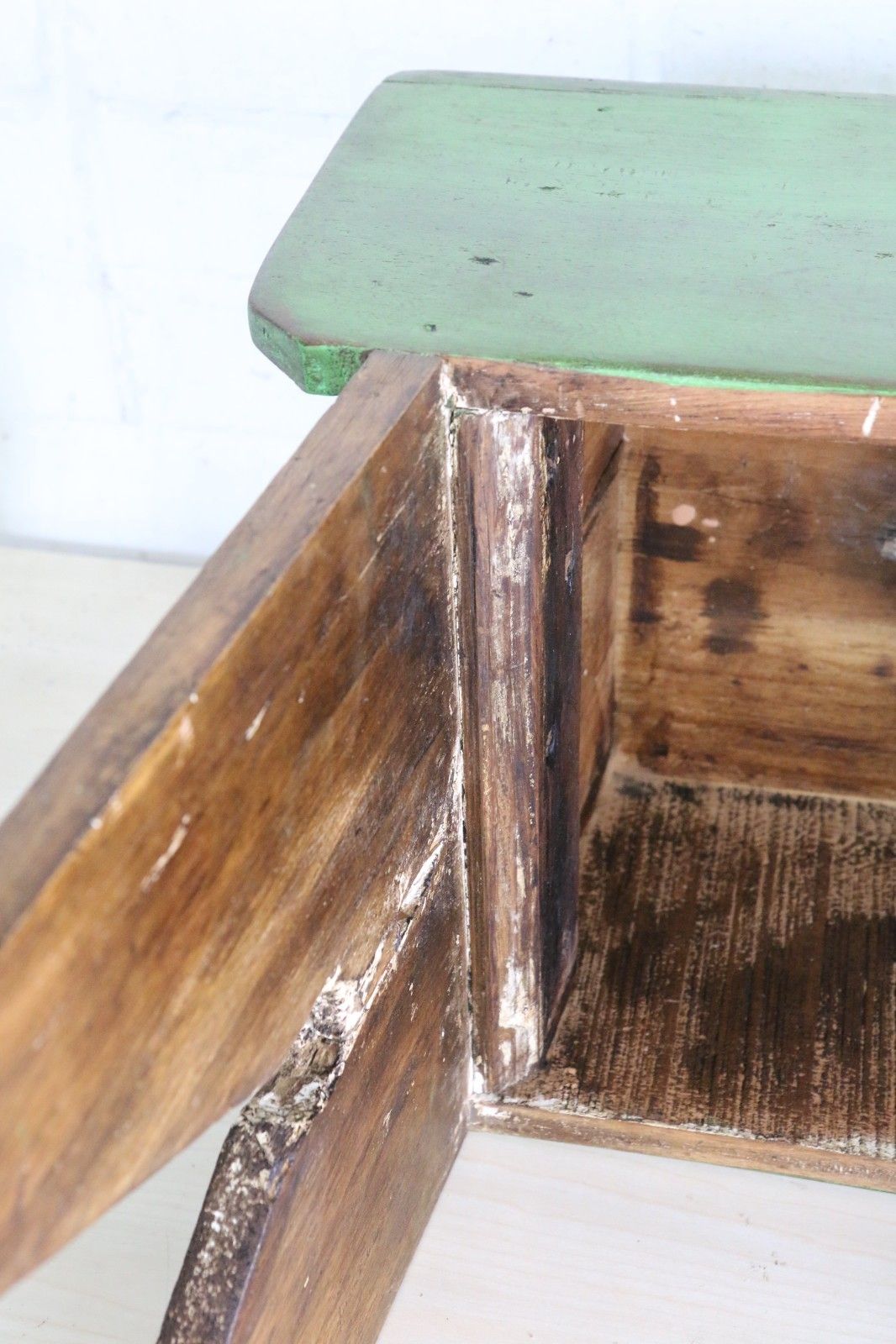 Antique Aged Wooden Stool Rural Farmhouse Original Country Style Rustic Kitchen photo vintage