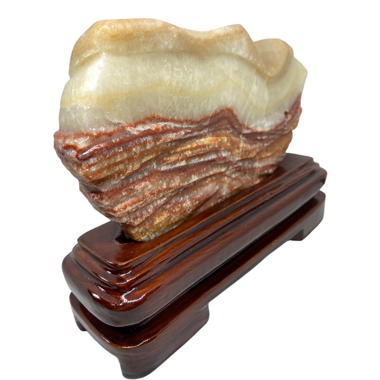 Fantastic Chinese Natural Meat Stone Scholar Rock Viewing Stone With Wood Base photo for sale