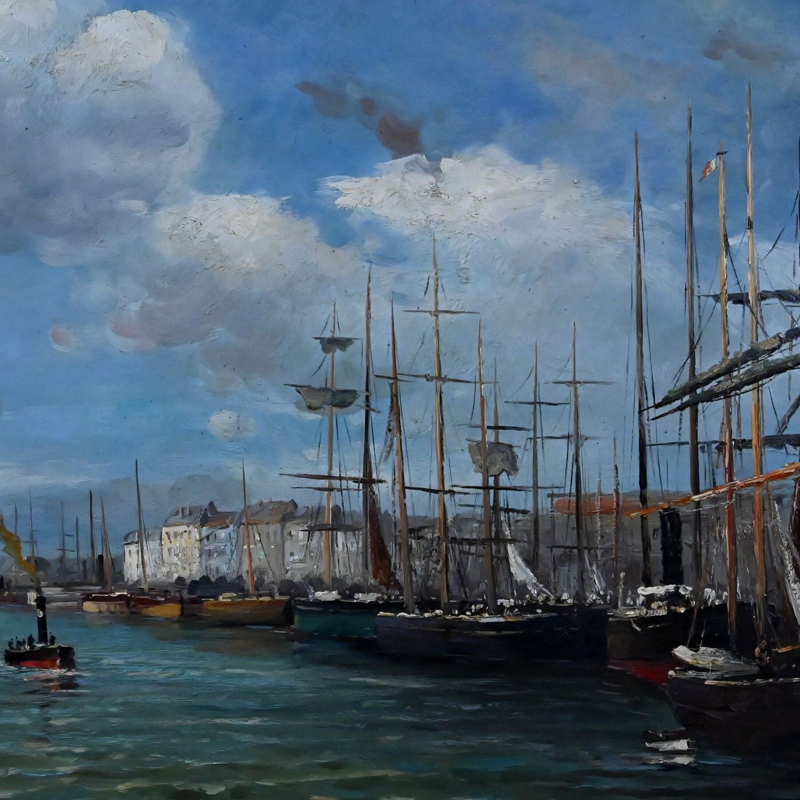 Painting “Port Scene”, Oil On Canvas, Signed F. Nicoli – 20th Century photo furniture