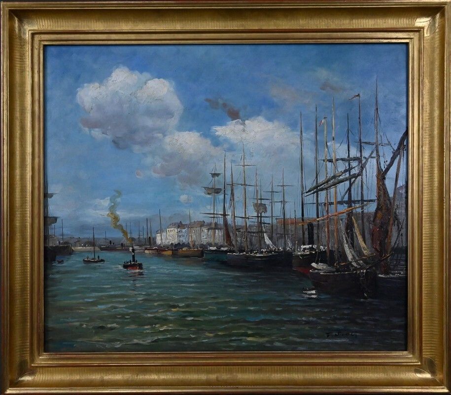 Painting “Port Scene”, Oil On Canvas, Signed F. Nicoli – 20th Century photo 1210.0