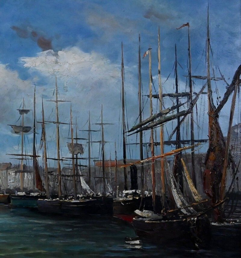 Art Painting “Port Scene”, Oil On Canvas, Signed F. Nicoli – 20th Century photo