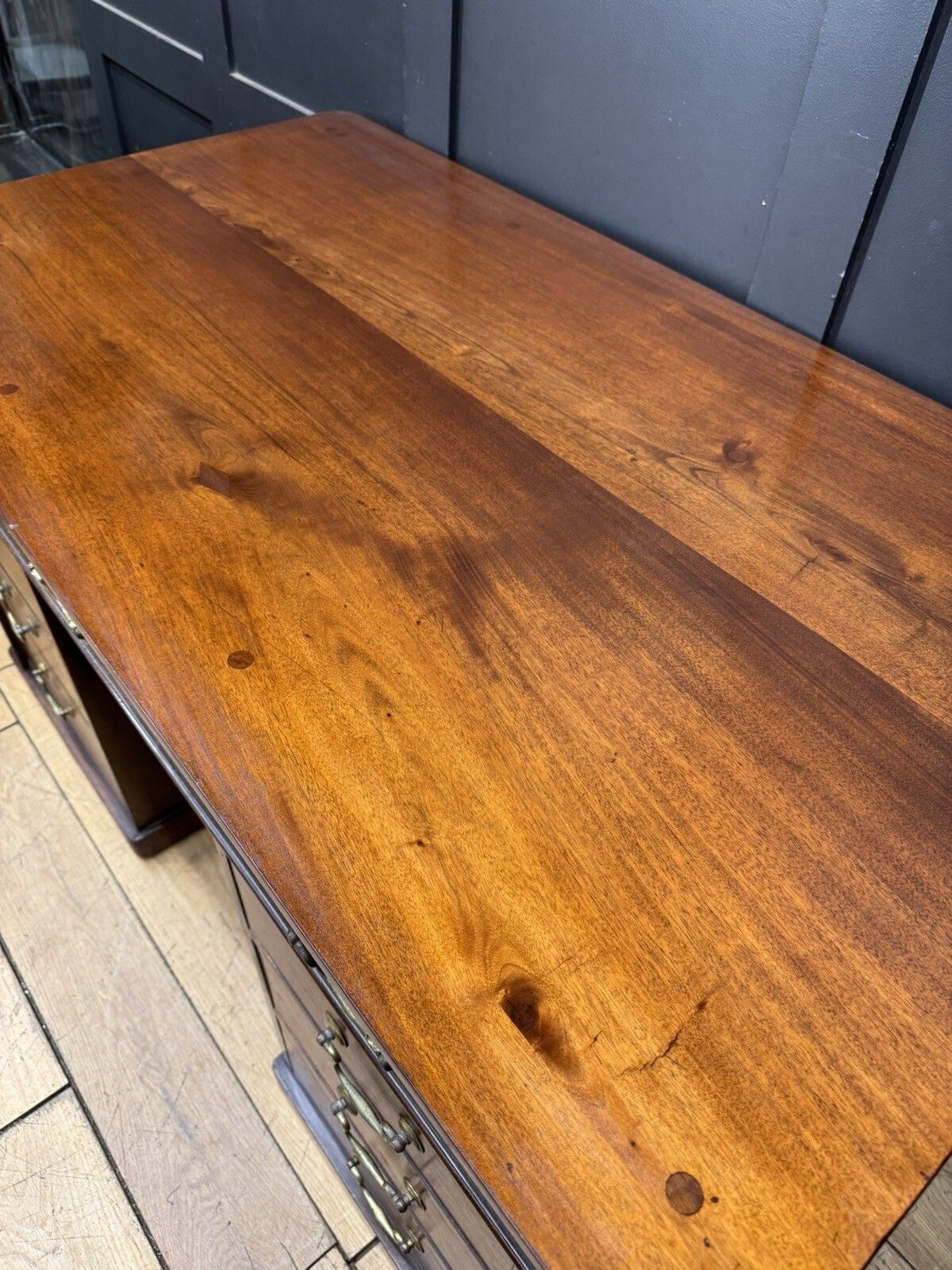 photo for sale Antique Mahogany Twin Pedestal Desk Kneehole Writing Office Desk Computer Desk