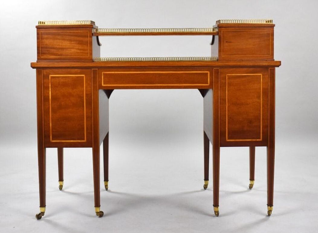 Victorian Sheraton Revival Marquetry Inlaid Carlton House Desk photo 3500.0