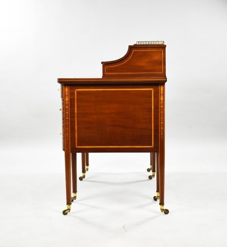 Victorian Sheraton Revival Marquetry Inlaid Carlton House Desk photo vinterior