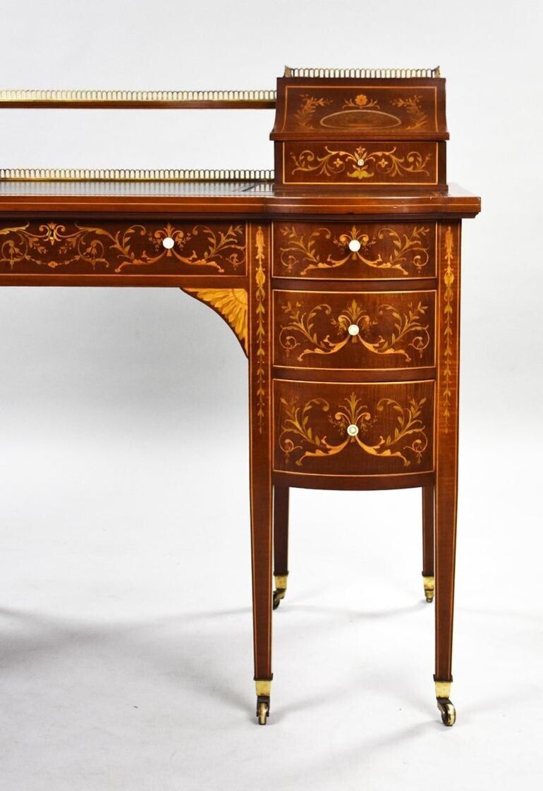 photo furniture Victorian Sheraton Revival Marquetry Inlaid Carlton House Desk