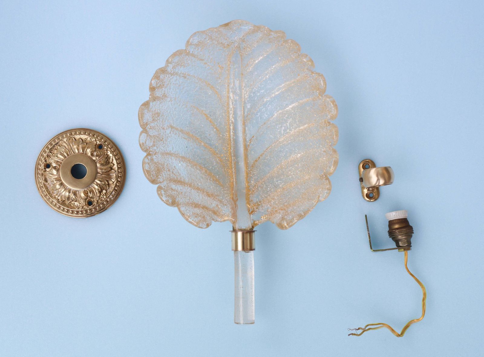 Lighting Barovier & Toso Murano Gold Glass And Brass Wall Light, Italy, 1960s photo