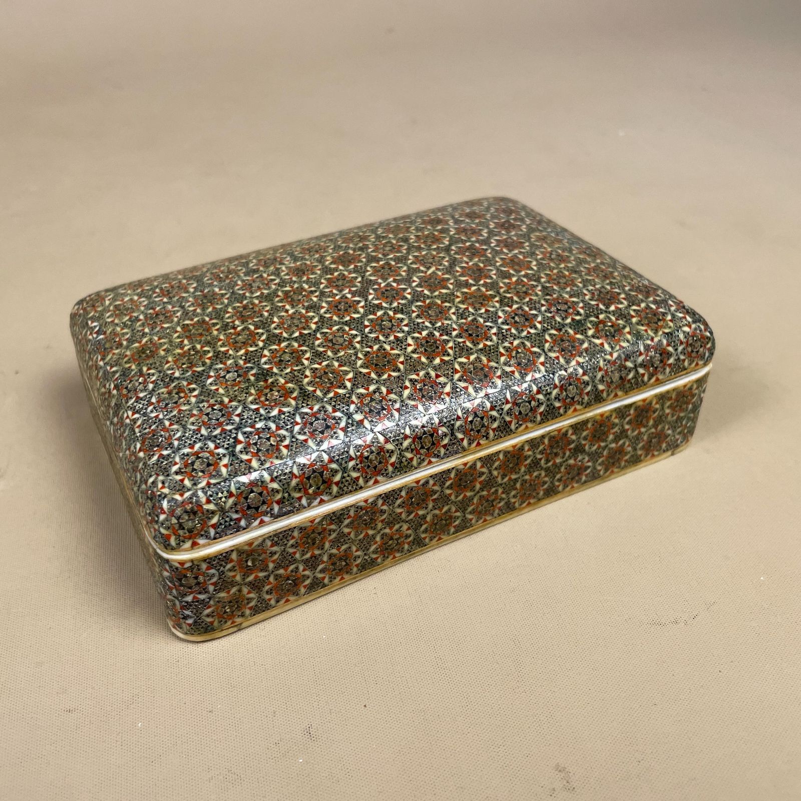 Middle Eastern Box Wooden Inlay Mosaic Pattern Trinket Jewellery Rectangle Antique Keepsake Storage Fine Detail Marquetry Hand Crafted photo buy