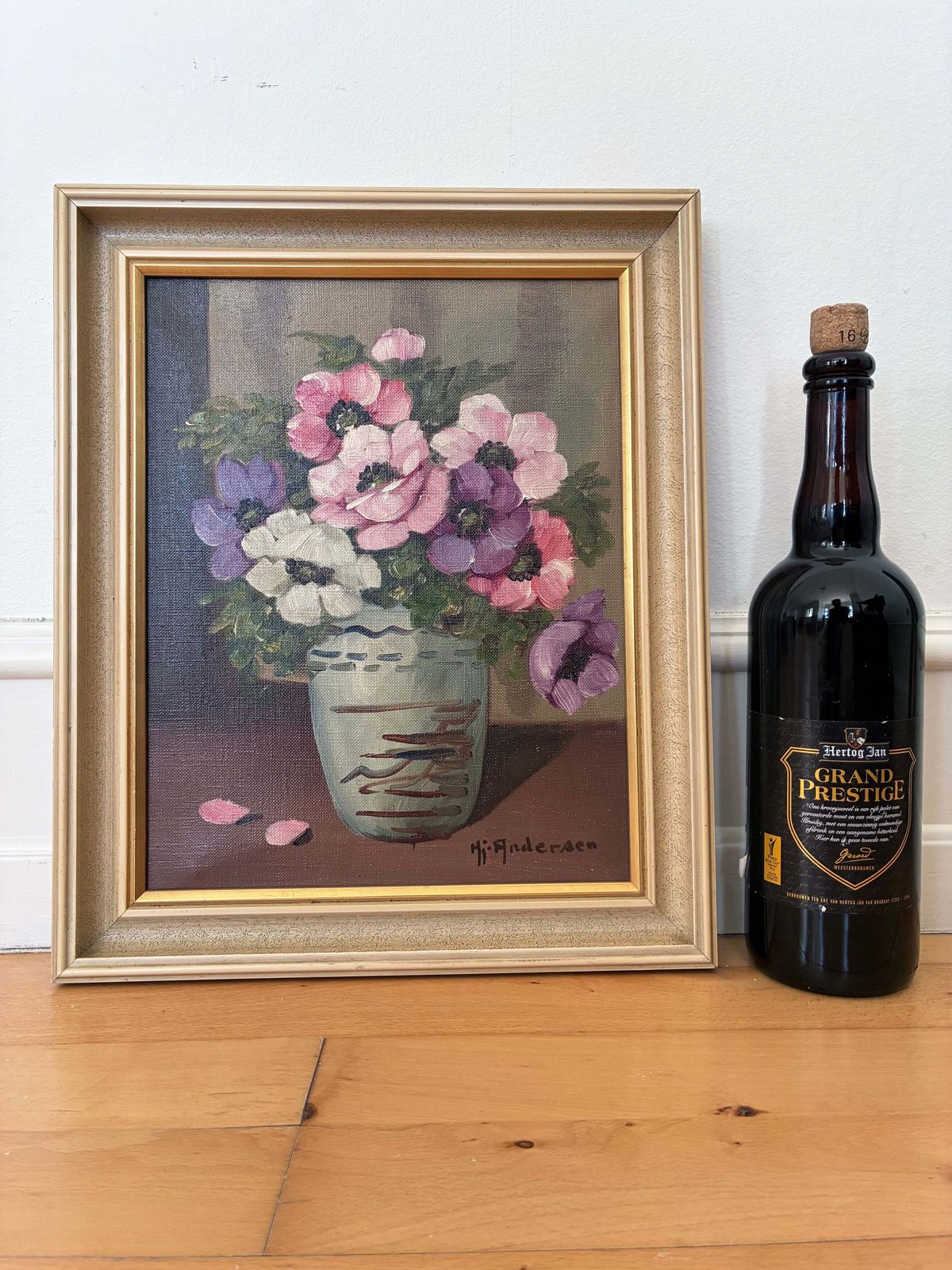 Art Vintage Original Flower Oil Painting, Signed Floral Still Life photo