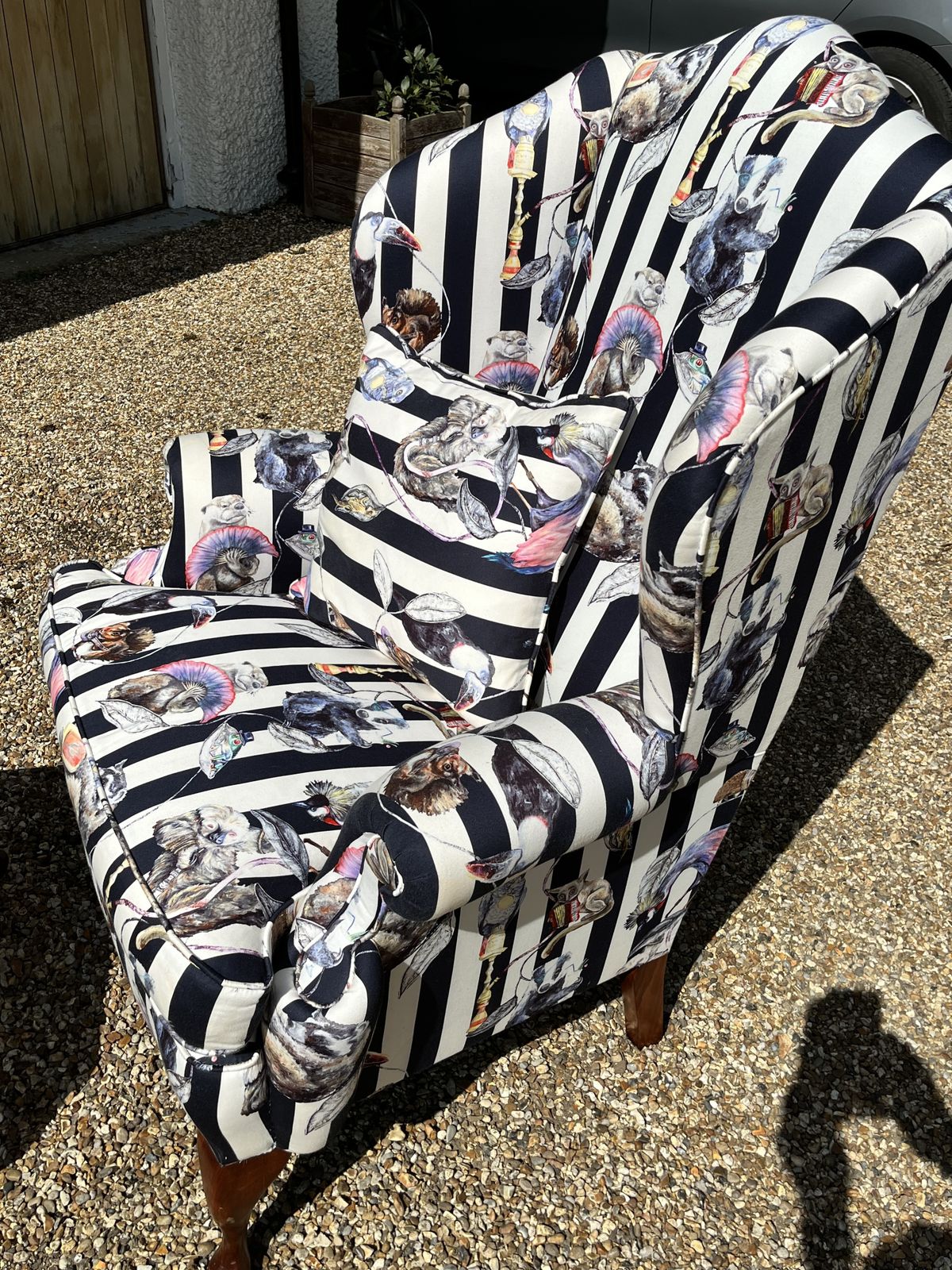 House Of Hackney High Back Winged Armchair And Footstool In Excellent Condition photo furniture