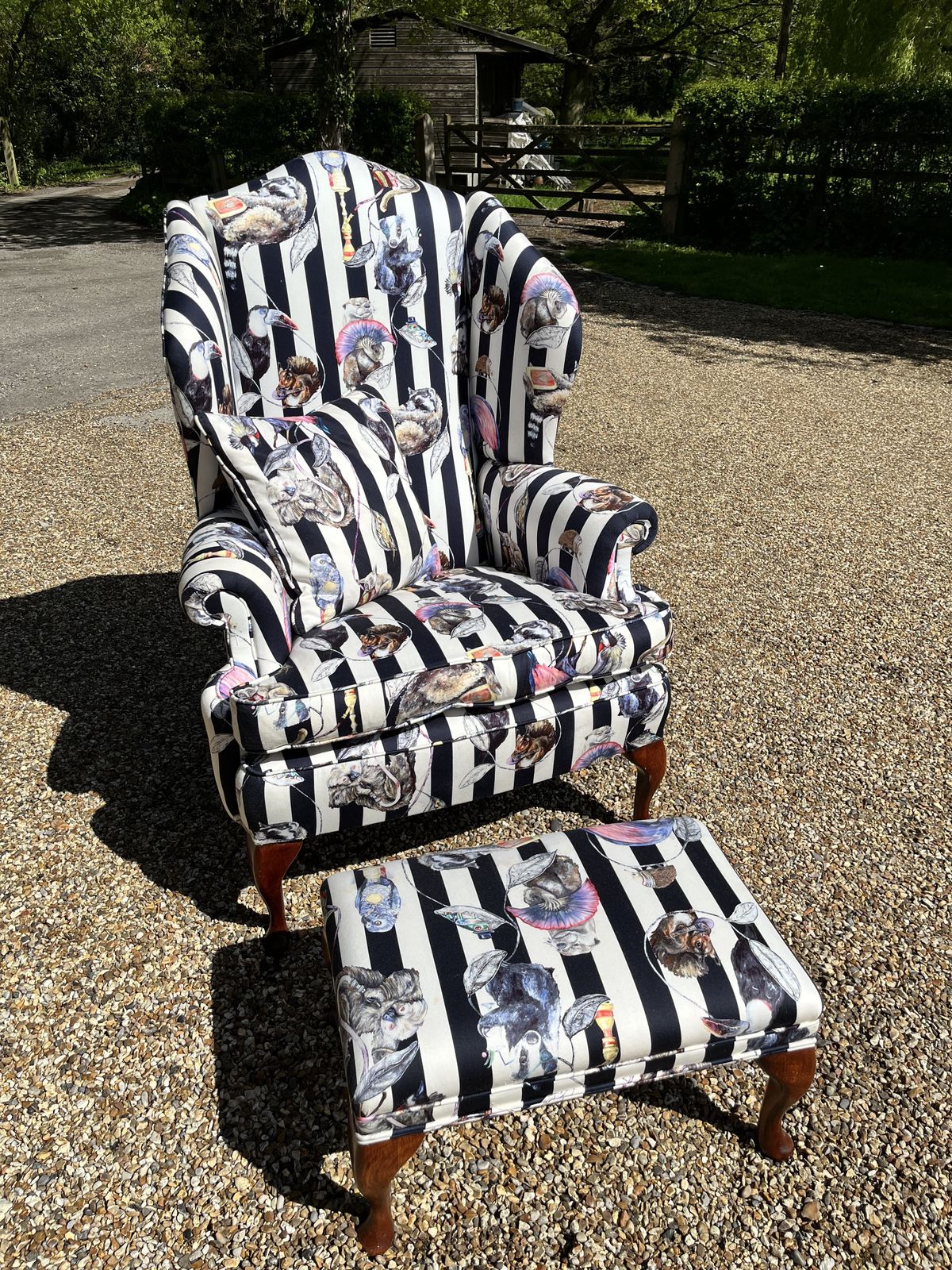House Of Hackney High Back Winged Armchair And Footstool In Excellent Condition photo buy
