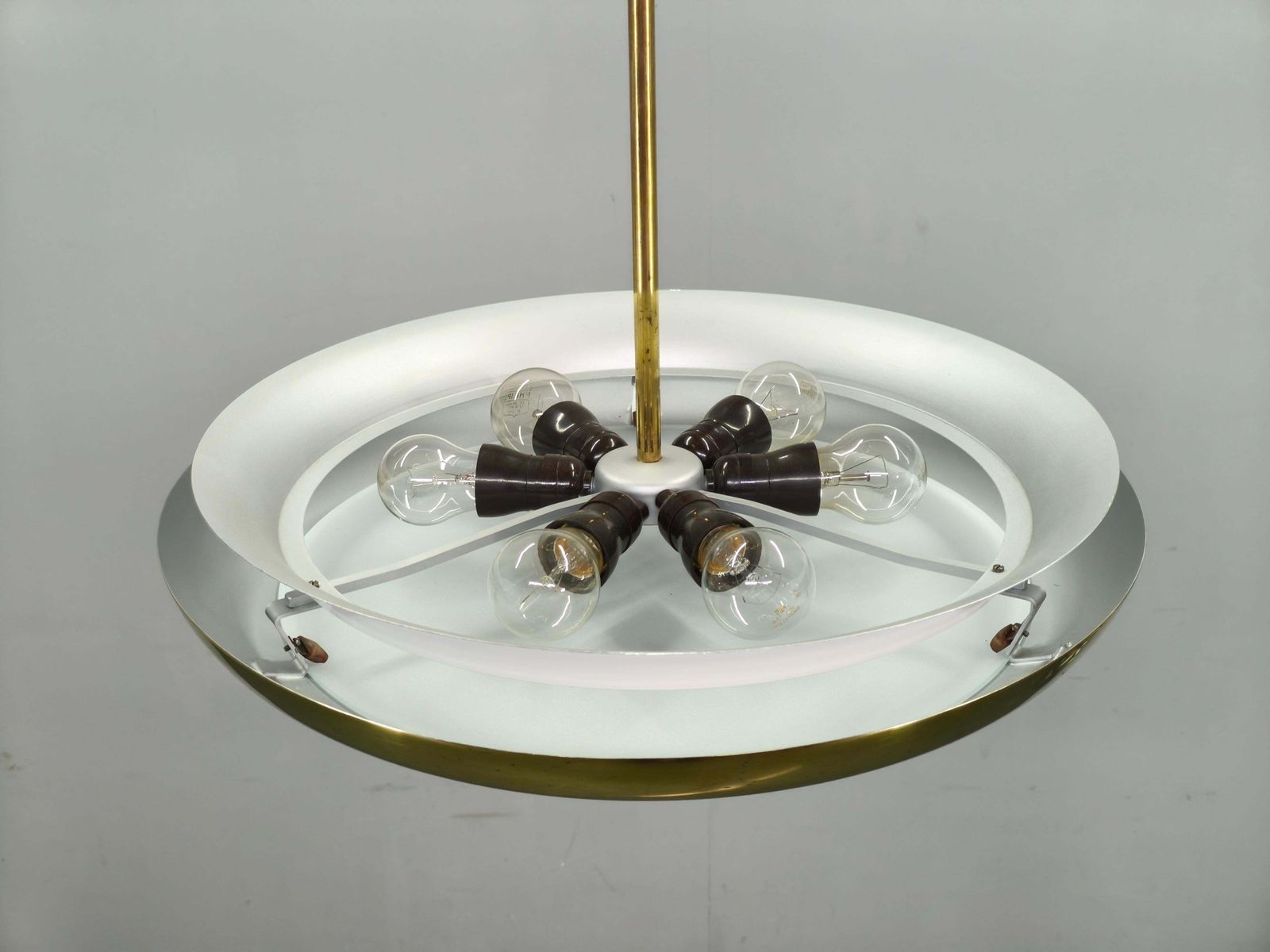 Josef Hurka art deco ufo-hanglamp, Tsjecho-Slowakije jaren 1930 photo vintage