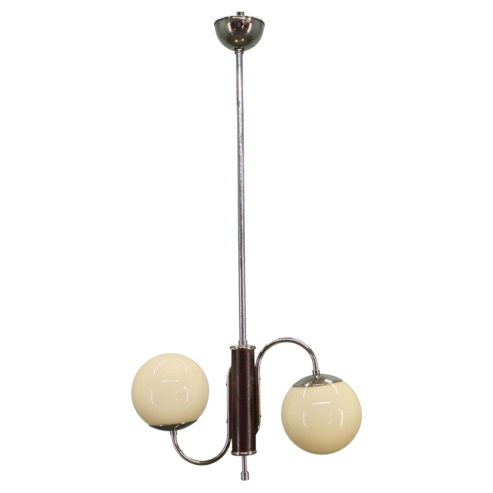 Czech Art Deco Chrome And Glass Chandelier, 1930s