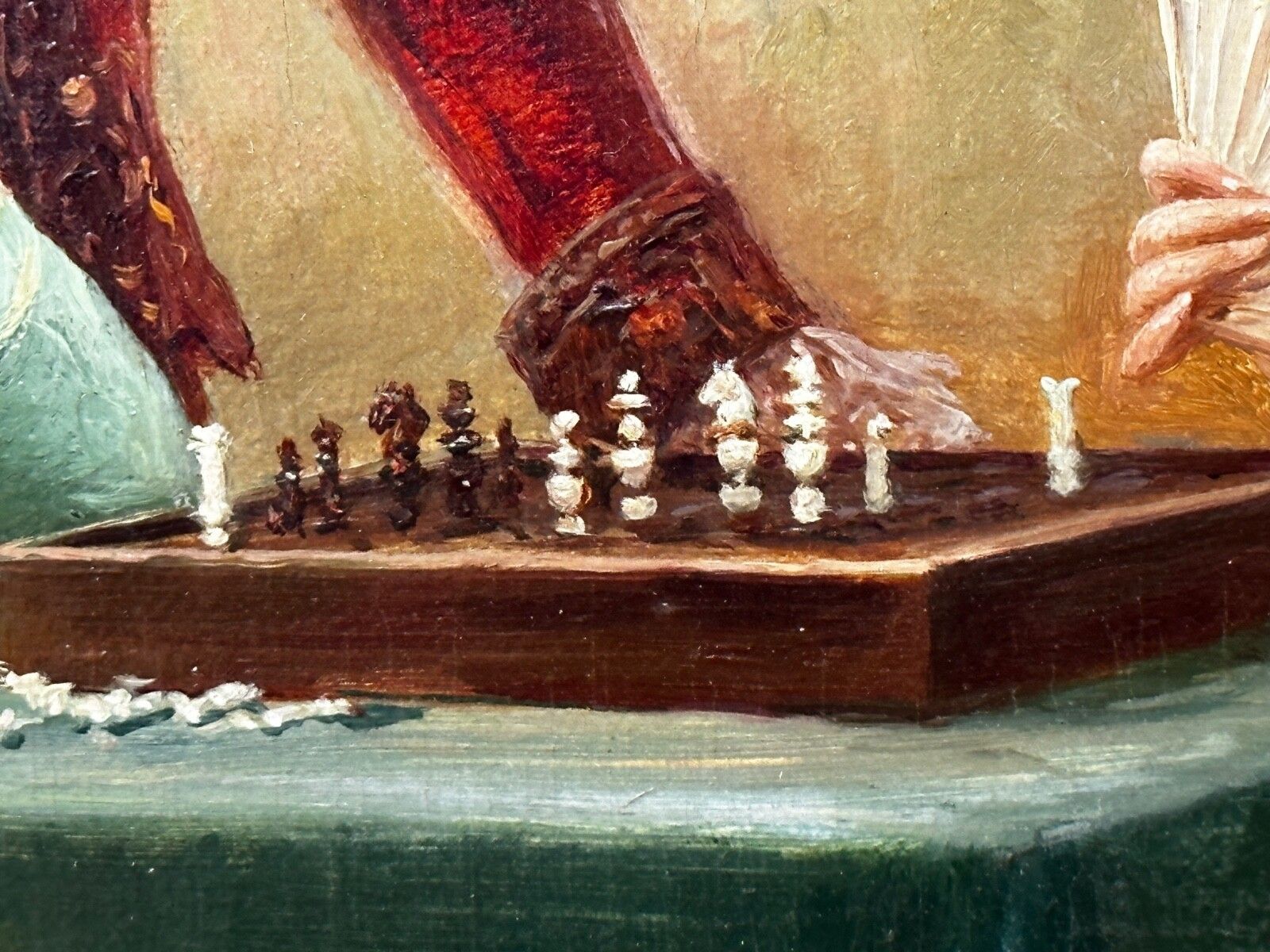 photo for sale 19e-eeuws olieverfchilderij "A Chess Problem", gesigneerd door Carlo Ferranti, verguld ingelijst