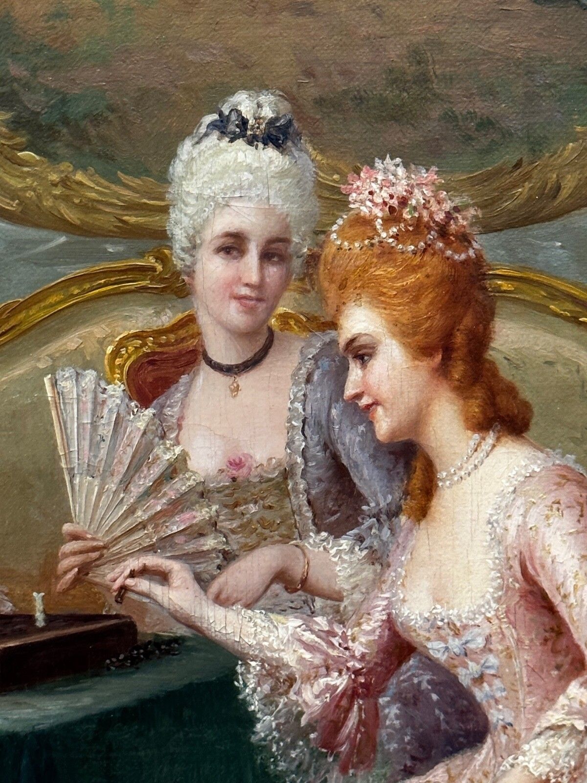 photo vinterior 19th Century Oil Painting A Chess Problem Signed By Carlo Ferranti Gilt Framed