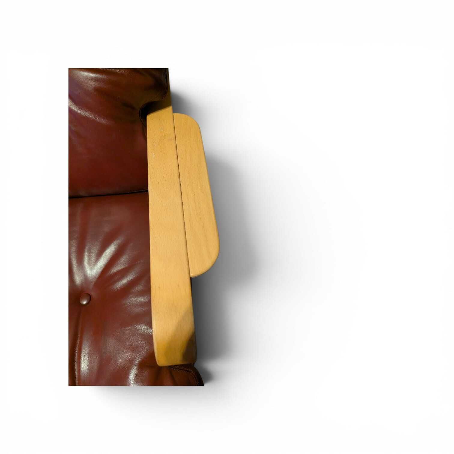 photo for sale Vintage Mcm Swedish “Ingrid Høj” Armchair By Bruno Mathsson For Dux In Burgundy Leather