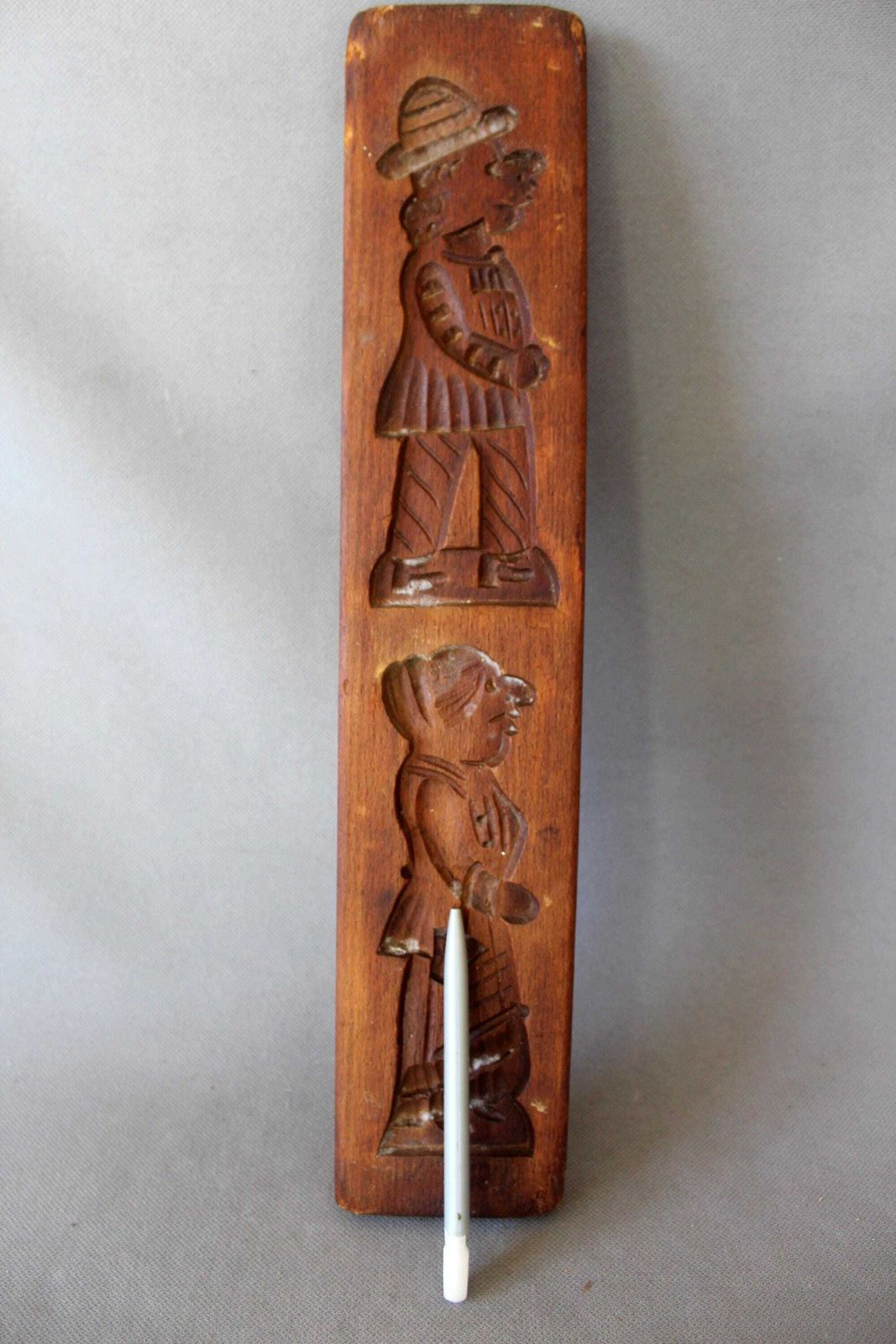 Tall Antique Hand Carved Gingerbread Springerle Mold, Speculoos Cookie Mold, Couple, Man And Lady, Traditional Clothing, Kitchenalia 47 Cm photo buy