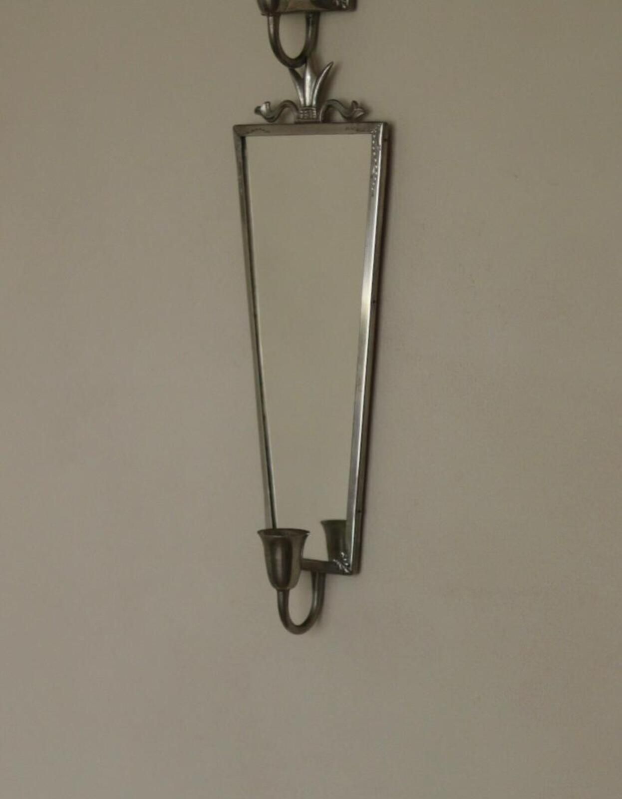 Pair Of Mid Century Swedish Pewter Sconces With Mirror photo furniture