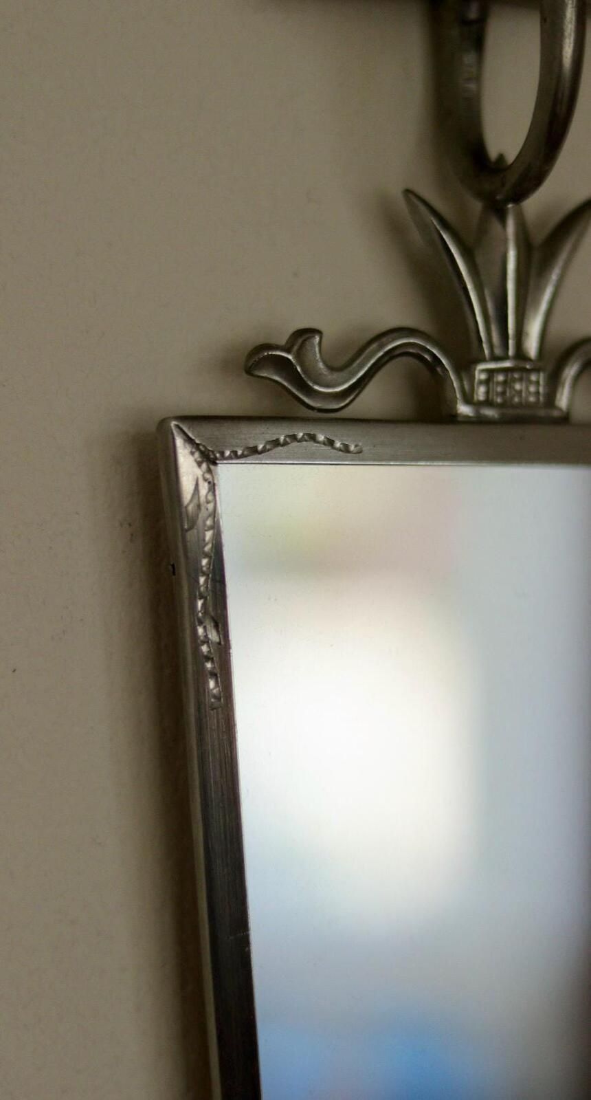 Pair Of Mid Century Swedish Pewter Sconces With Mirror photo buy