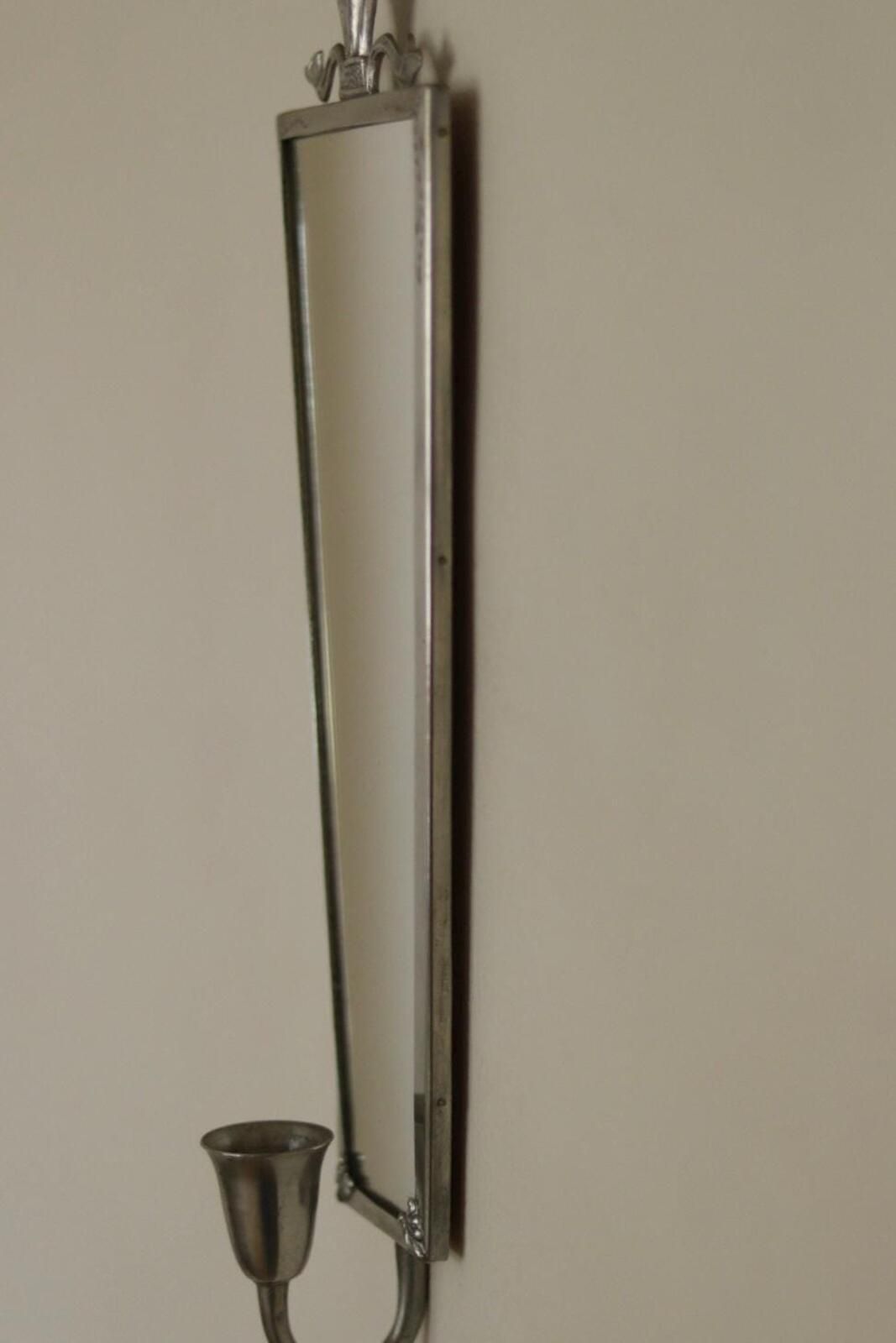 Home Decor Pair Of Mid Century Swedish Pewter Sconces With Mirror photo