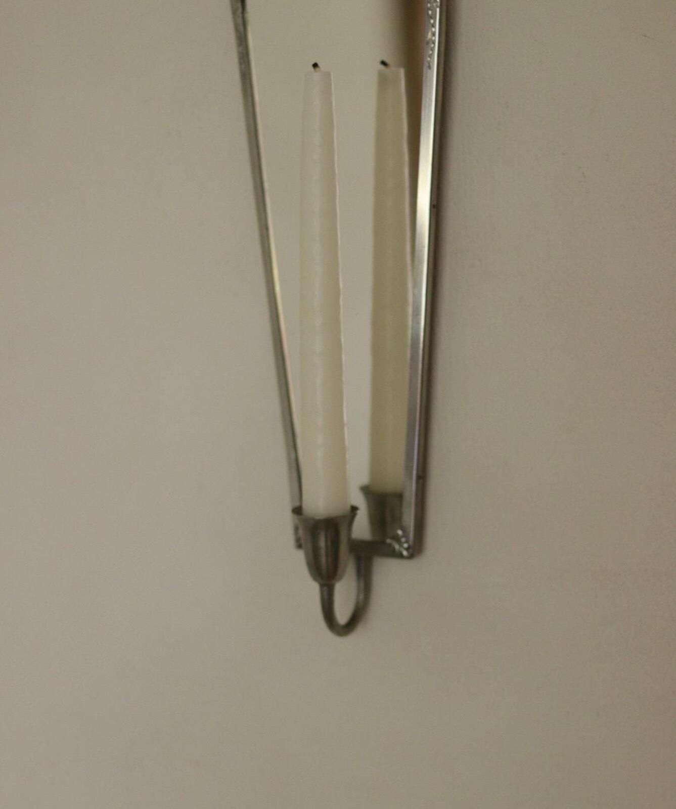 photo vintage Pair Of Mid Century Swedish Pewter Sconces With Mirror