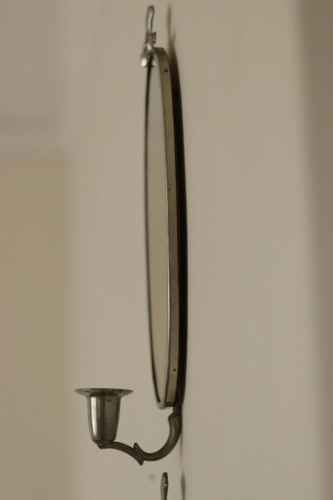 photo for sale Pair Of Mid Century Swedish Pewter Sconces With Mirror