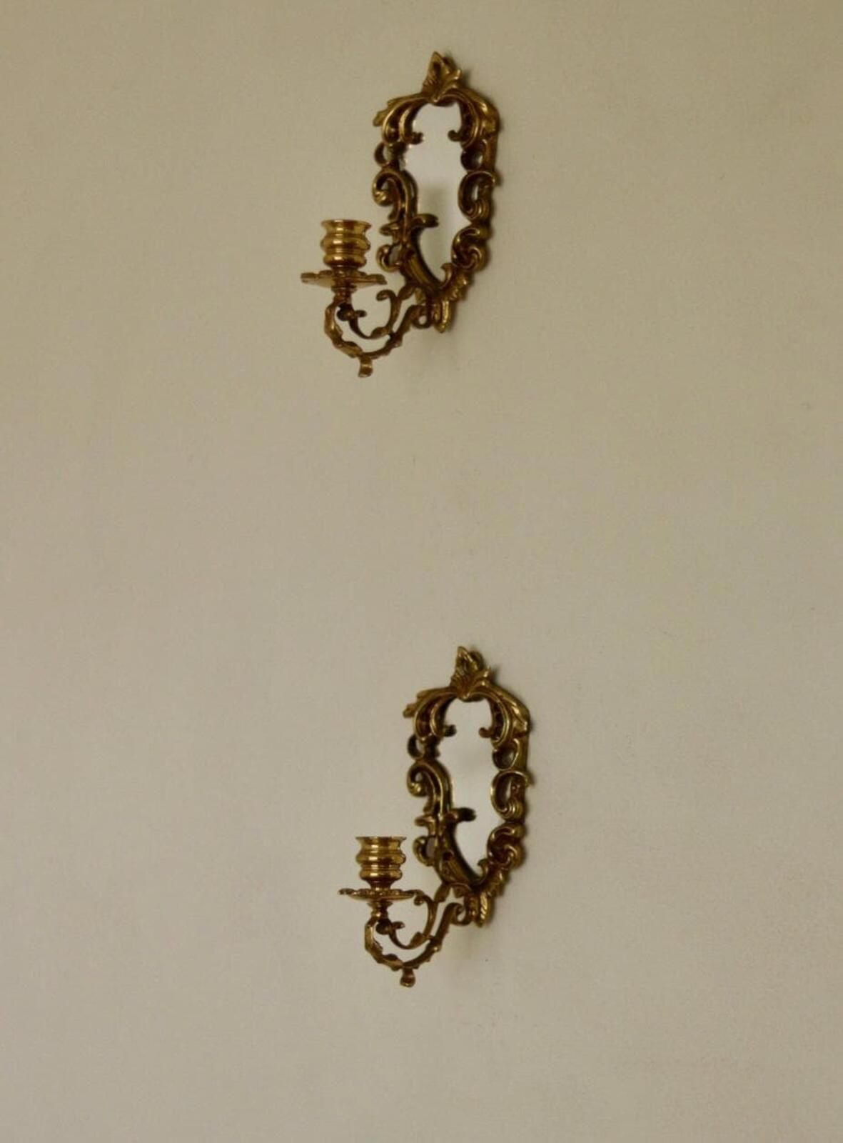 Pair Of Mid Century Swedish Brass Sconces With Mirrors