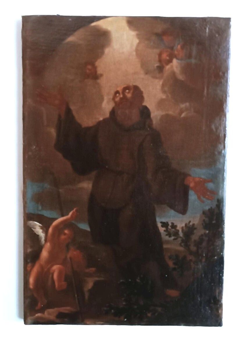 Antique Oil Painting On Canvas Baroque Period Depicting A Franciscan Saint photo for sale