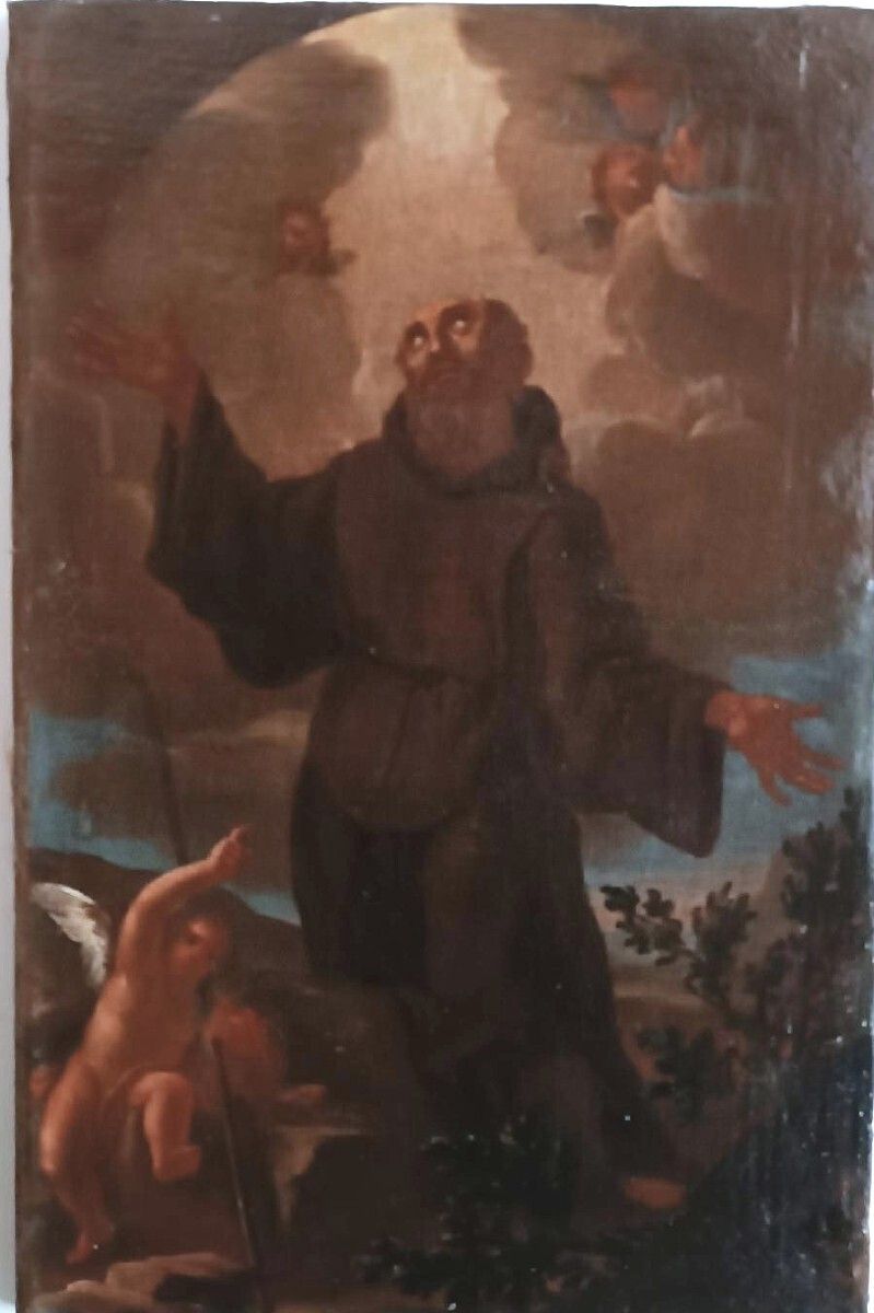 Antique Oil Painting On Canvas Baroque Period Depicting A Franciscan Saint photo Art