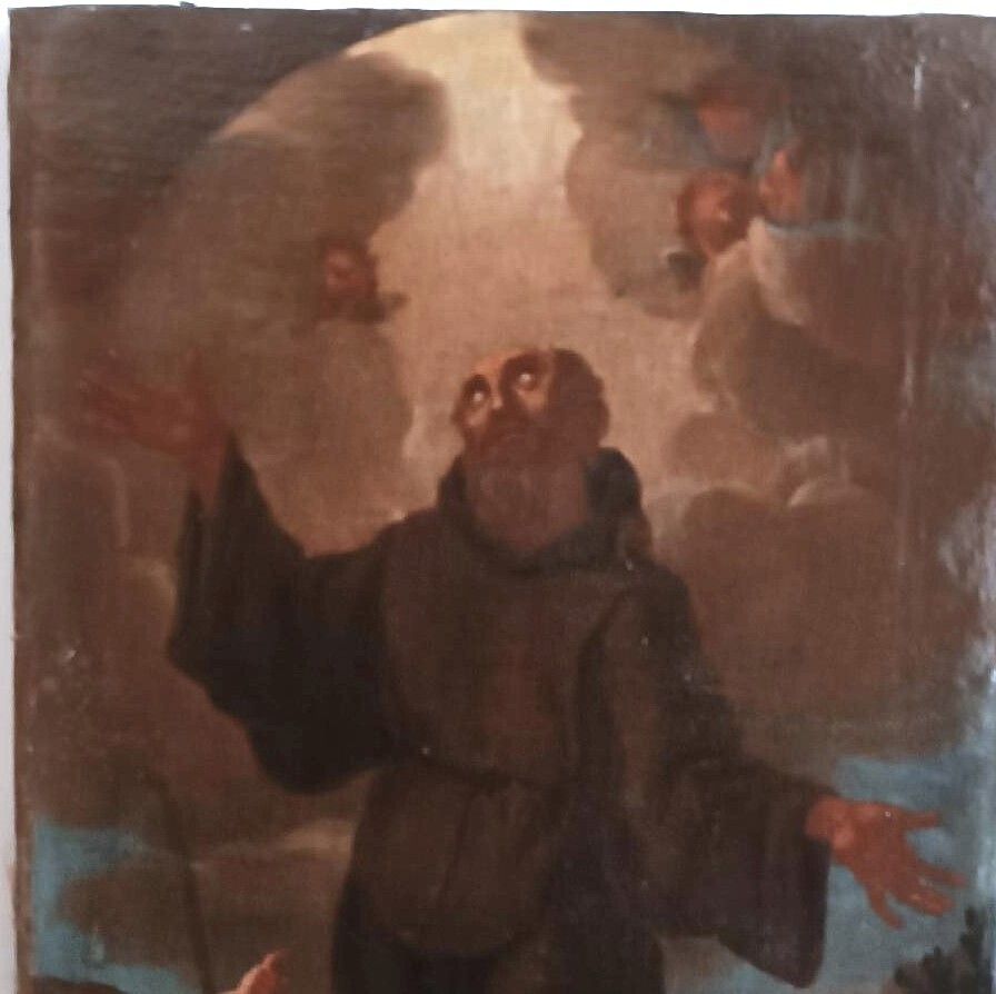 Antique Oil Painting On Canvas Baroque Period Depicting A Franciscan Saint photo 800.0