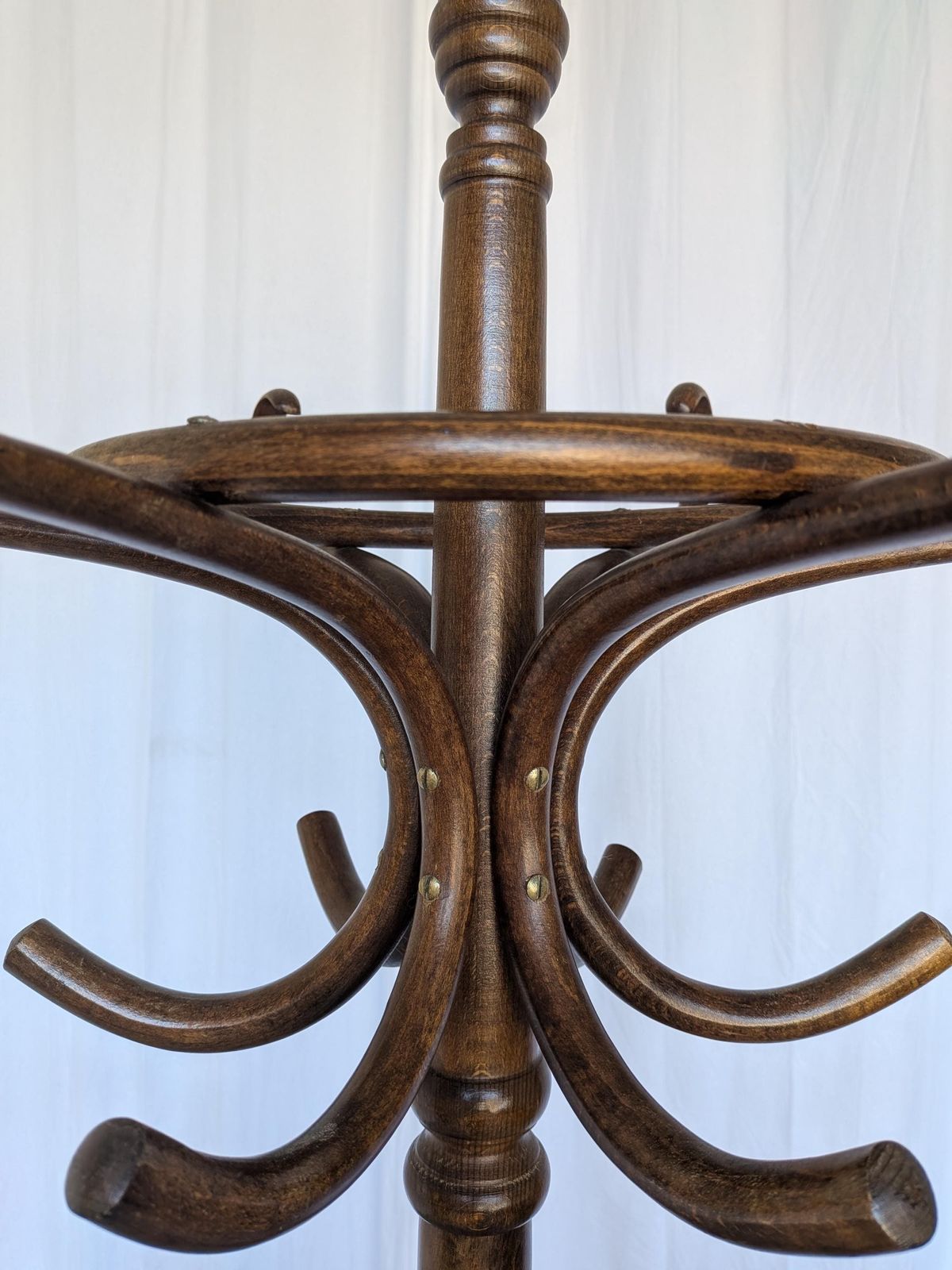 Furniture Vintage Bentwood Coat Stand In Thonet Style / Dark Wood Coat Rack With Umbrella Ring photo