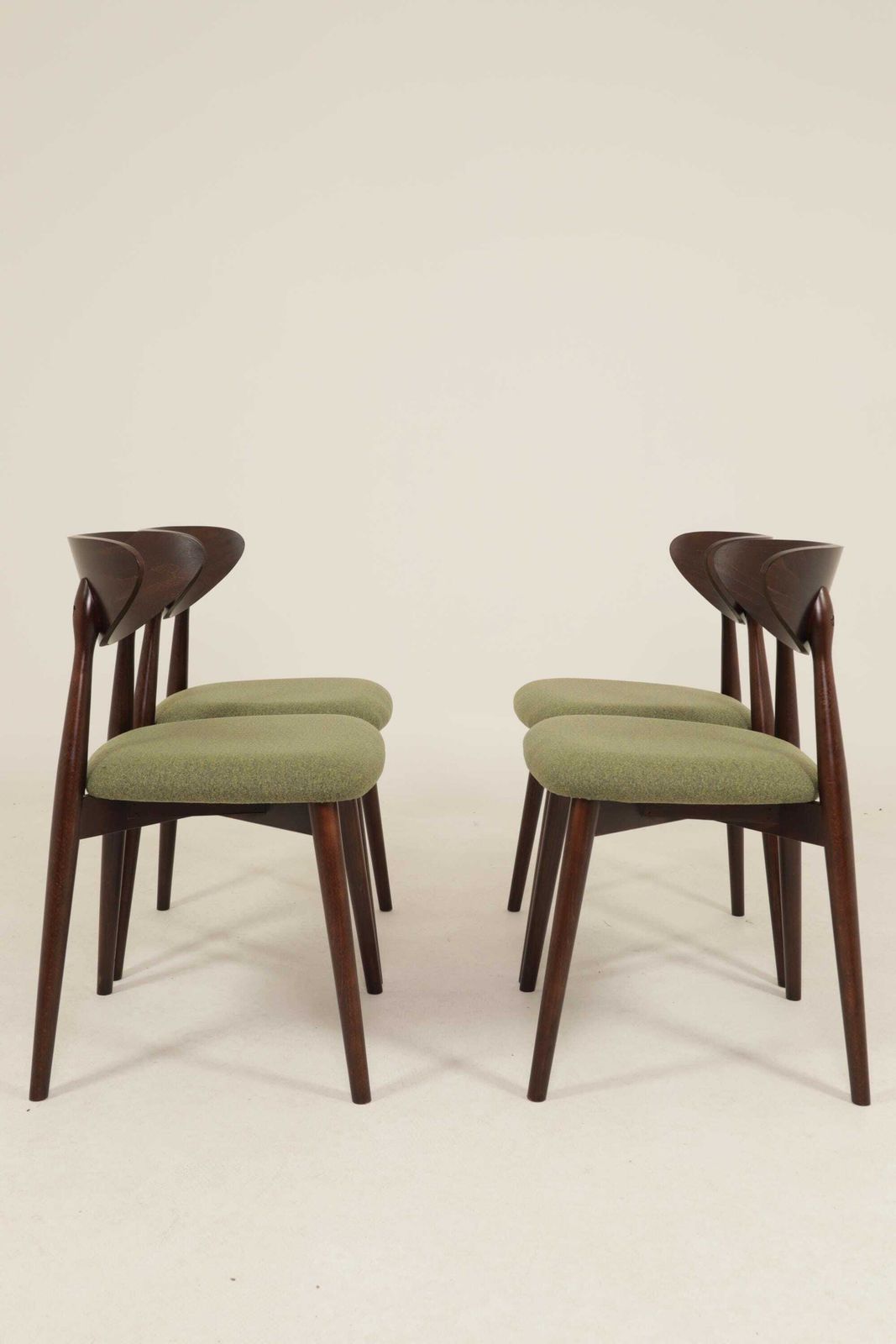 Modern Set Of 4 Dining Chairs, Avocado Green Farbic And Dark Walnut Beech Wood