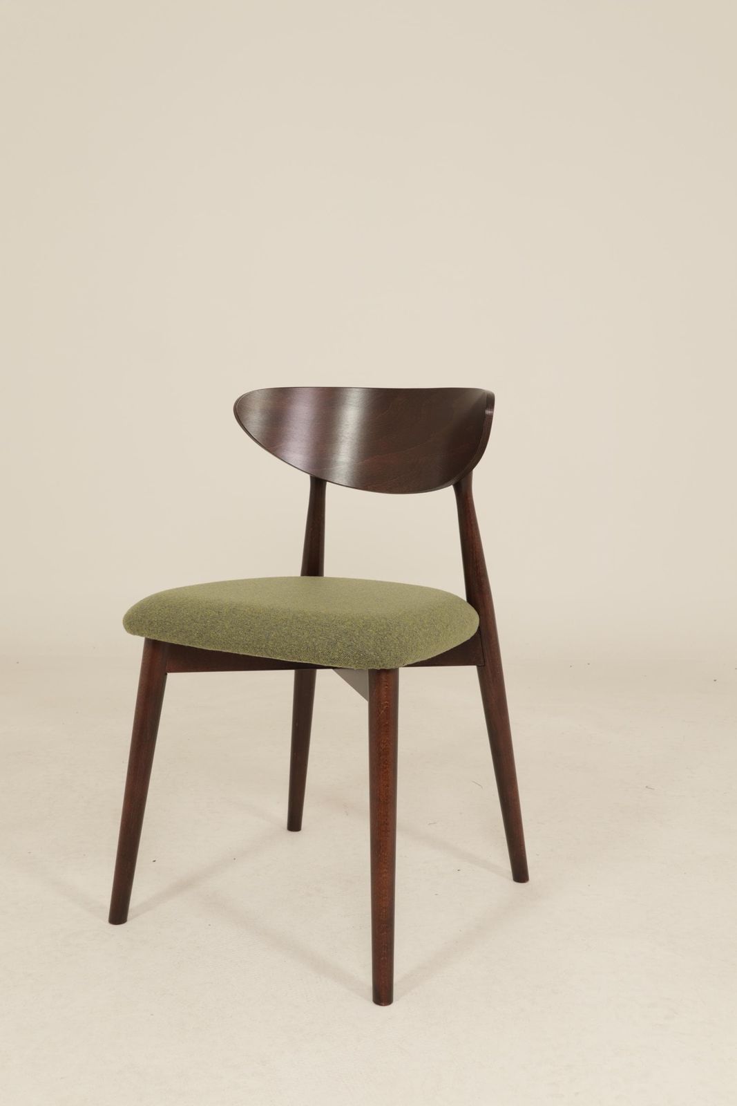 Modern Set Of 6 Dining Chairs, Avocado Green Farbic And Dark Walnut Beech Wood photo for sale