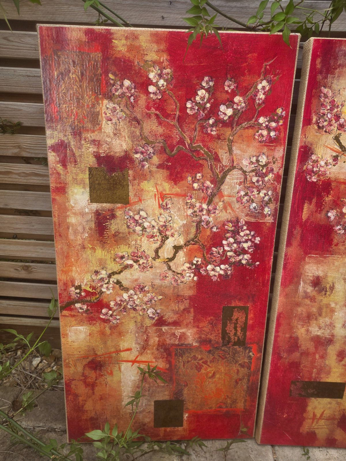 Pair Of Tall And Vibrant Red Oriental Prints By Laurel Lehman photo for sale