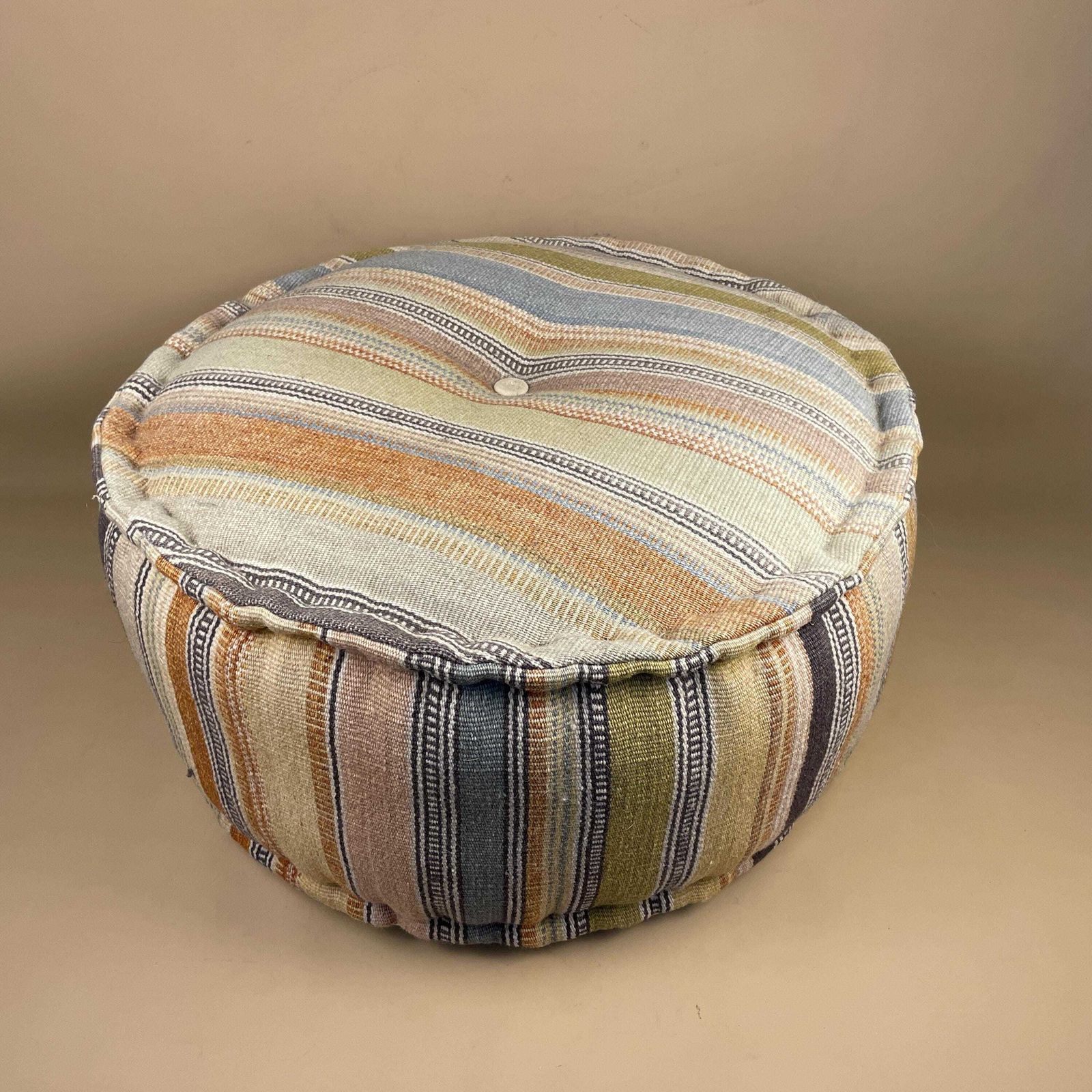 Large Indian Kilim Pouffe Round Ottoman Woven Floor Cushion Footstool Textile Patterned Seat Striped Living Room Handmade Vintage Pattern photo 225.0