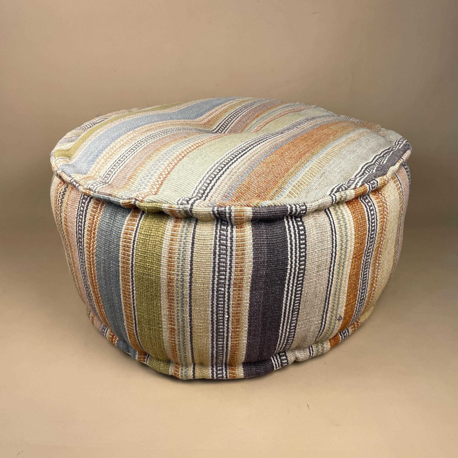 photo for sale Large Indian Kilim Pouffe Round Ottoman Woven Floor Cushion Footstool Textile Patterned Seat Striped Living Room Handmade Vintage Pattern