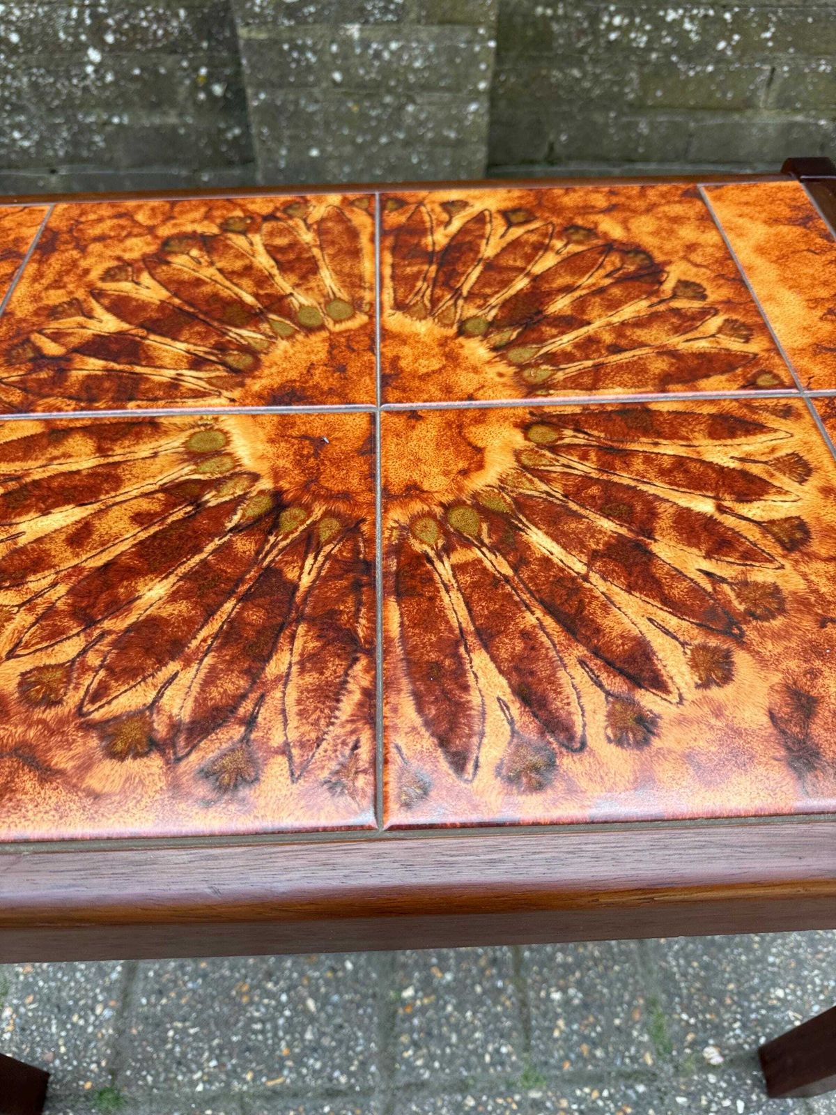 Vintage 1980s Tile Top Coffee Table Mid Century Style Ceramic (Stamped 1981) L photo Furniture