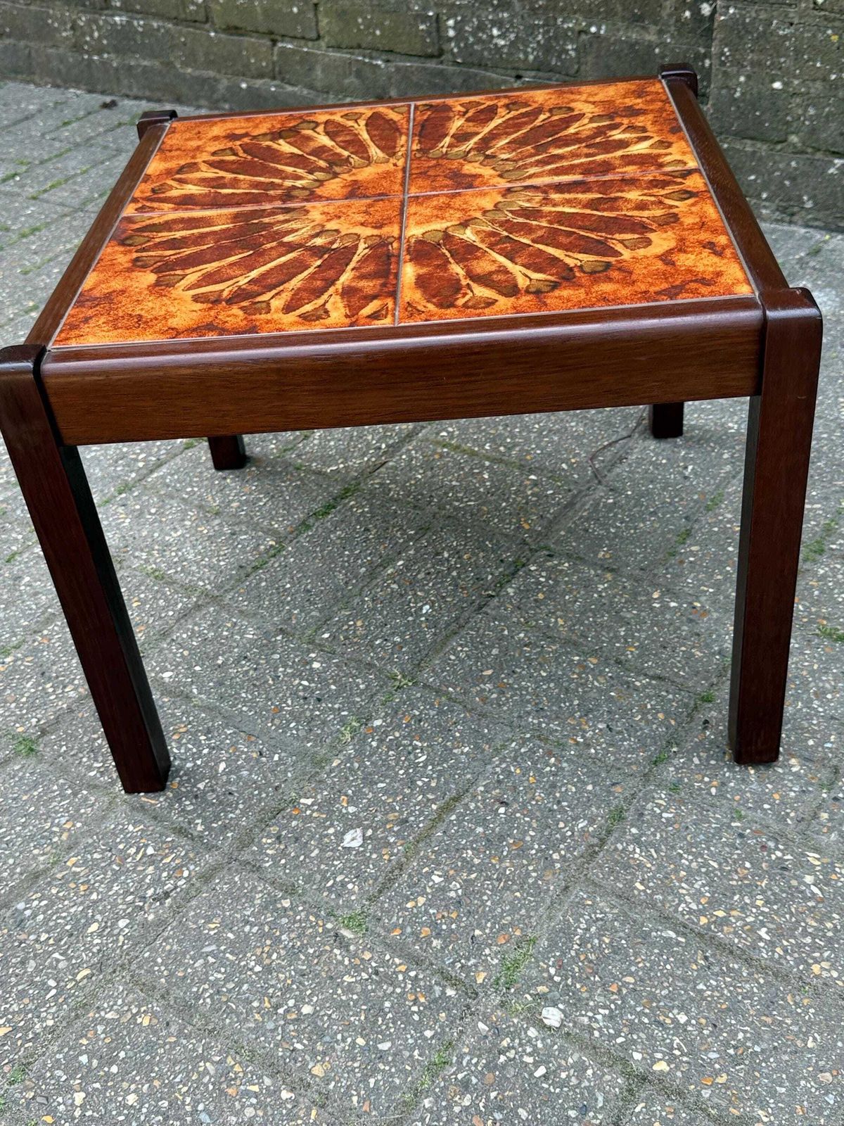 Vintage 1980s Tile Top Coffee Table Mid Century Style Ceramic (Stamped 1981) S photo 195.0