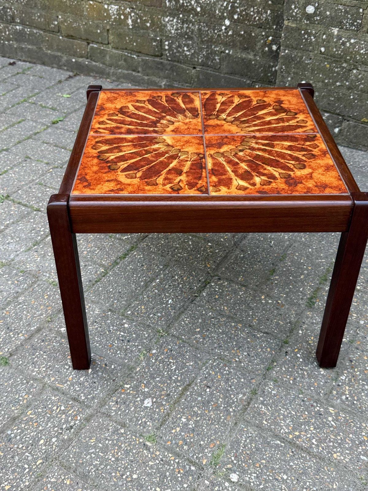 photo furniture Vintage 1980s Tile Top Coffee Table Mid Century Style Ceramic (Stamped 1981) S