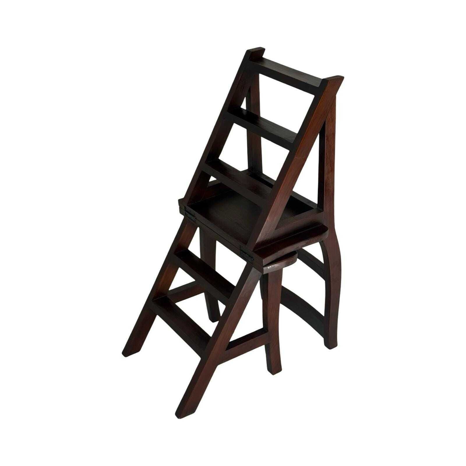 Antique Library Stairs / Collapsible Chair   French Hardwood   Invented By Benjamin Franklin (Franklin Chair)!